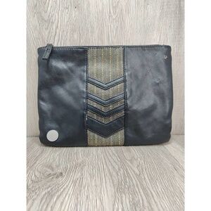 Volcom Black brown Aztec Leather Clutch Bag Handbag Cosmetic Purse Zip Top retro